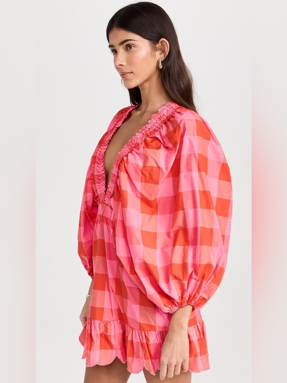 Sundress Paris Marine Dress in Big Gingham Red And Pink, Size L/XL - Picture 3 of 14